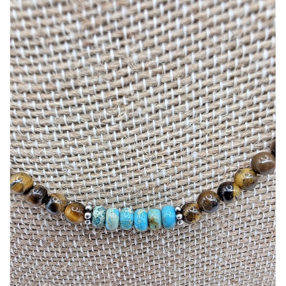 Natural Tigers Eye Round Beads Natural Turquoise beads Necklace 18" Dainty NWT - Picture 2 of 9